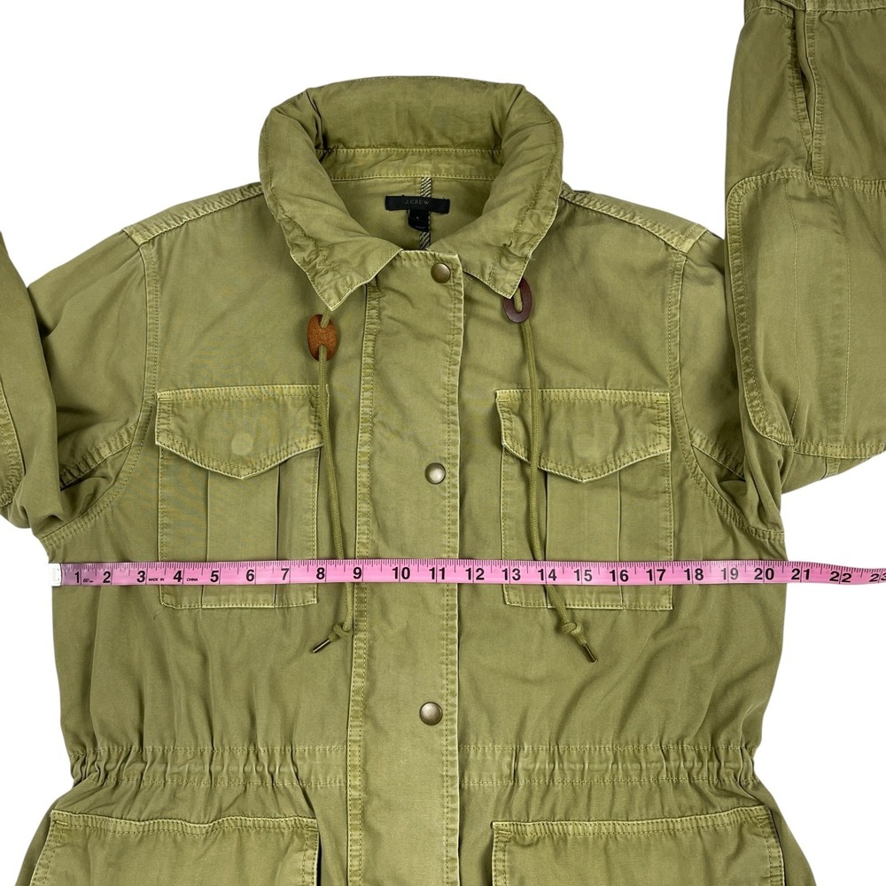 J.Crew Women's Utility Jacket Large Olive Green Military Hooded Full Zip Cotton - Picture 11 of 14